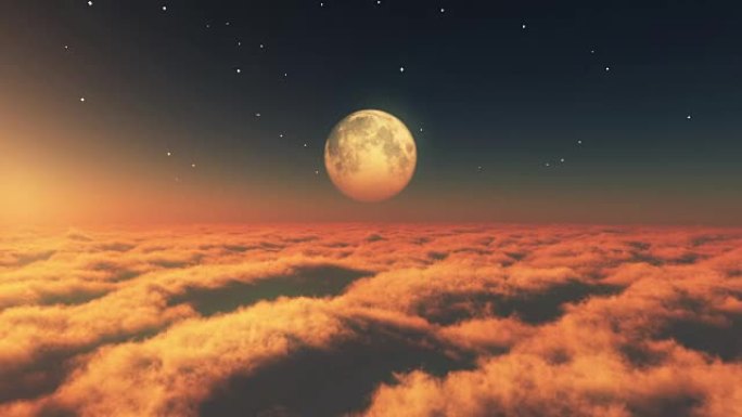 在云里飞翔日落月亮