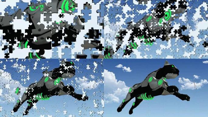 科幻黑豹动画拼图。3D渲染