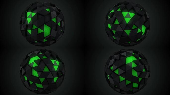 低聚球体旋转。抽象3d渲染循环动画