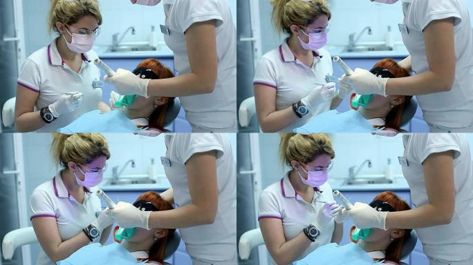 牙科手术中使用紫外线固化光干燥嵌体