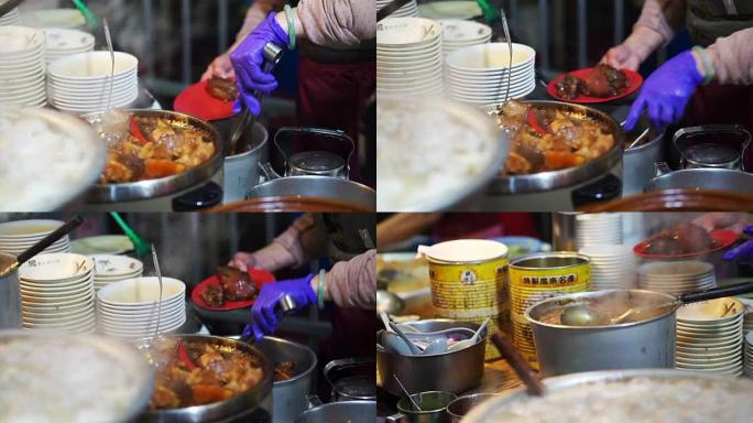 中国，台湾街头小吃夜市肉丸汤和猪脚