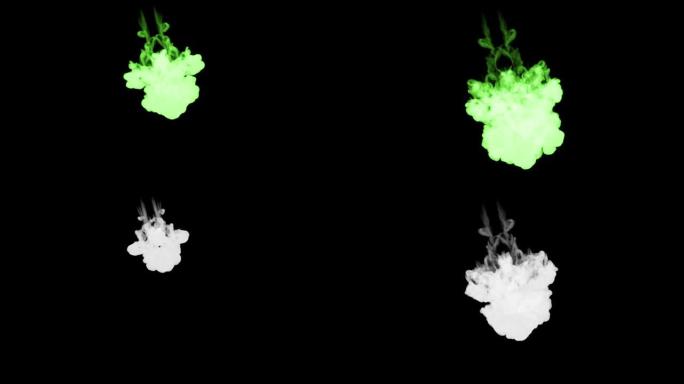 荧光亮绿色涂料可溶于水，一滴墨水。这是慢动作的3d渲染拍摄，用于与阿尔法通道合成的墨水背景或墨水效果