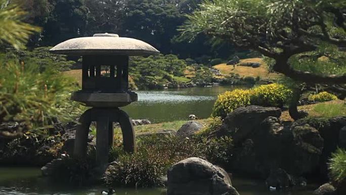 日本花园中的灯笼白川清美温和的风