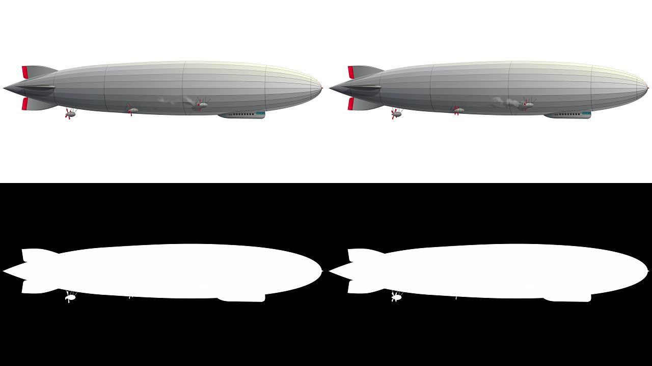 传奇的齐柏林飞艇。风格化的飞行气球。带方向舵和螺旋桨的飞船。