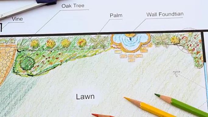 景观设计师设计l形花园平面图