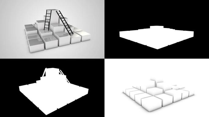 带梯子的旋转立方体上升金字塔