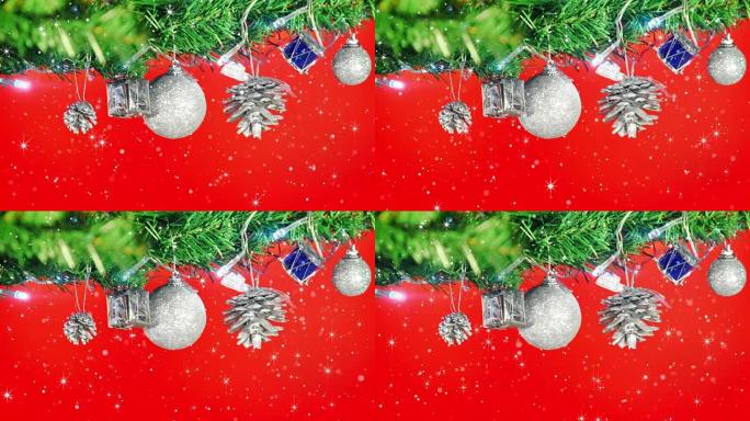 树上的圣诞装饰品和闪光环