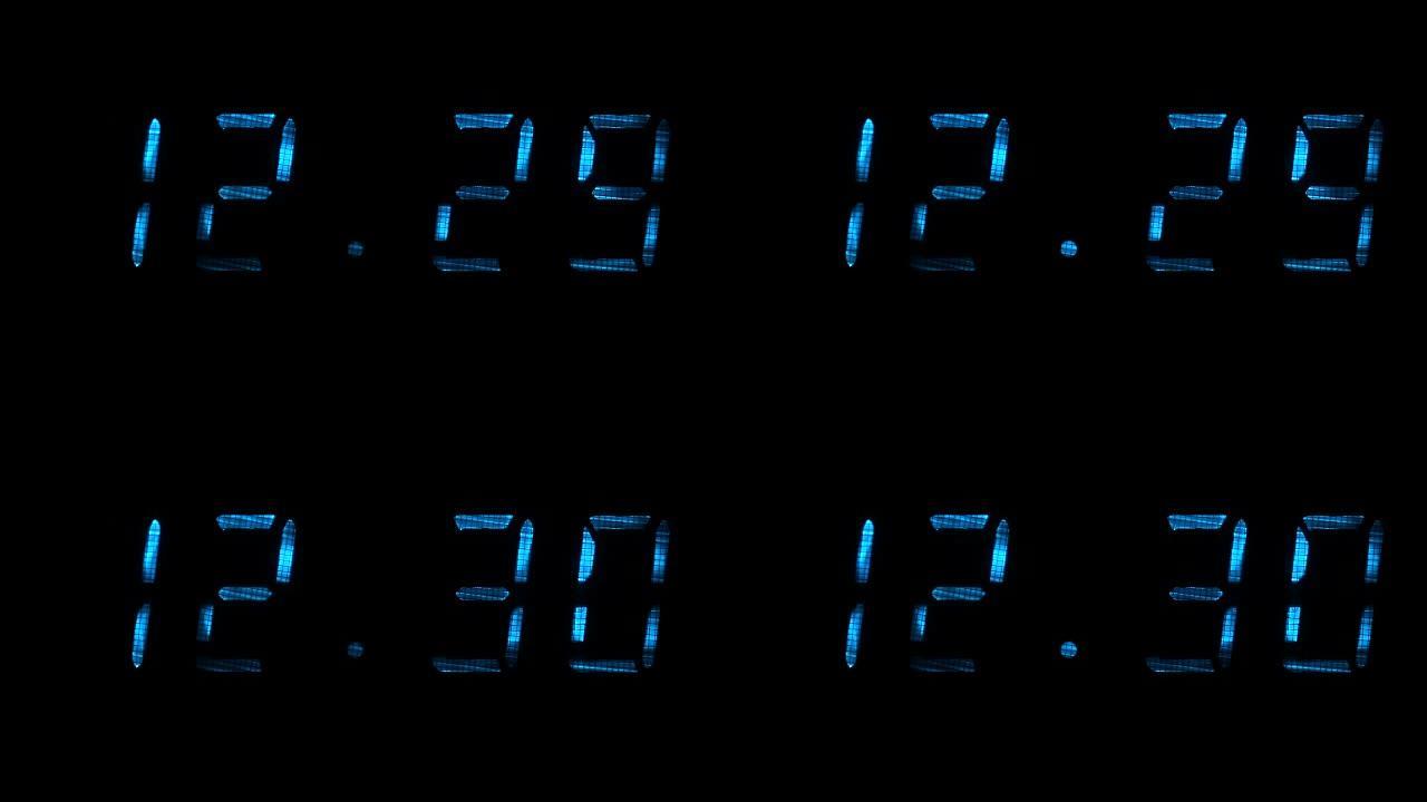 数字时钟显示12小时29分钟到12小时30分钟的时间