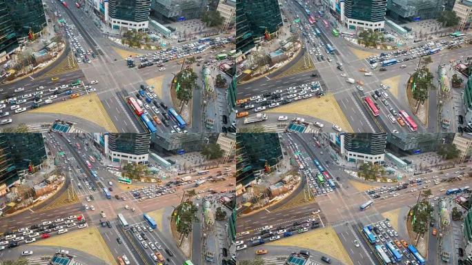 韩国首尔江南的延时交通。