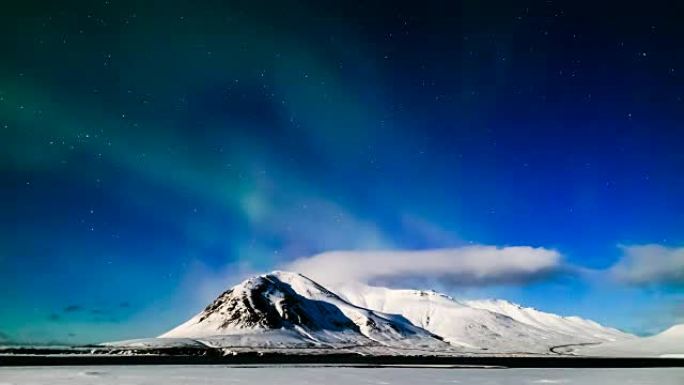 冰岛满月之夜的北极光 (北极光)
