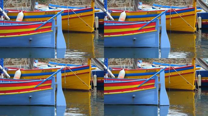 传统的彩色小船-科利乌尔港-法国在欧洲。