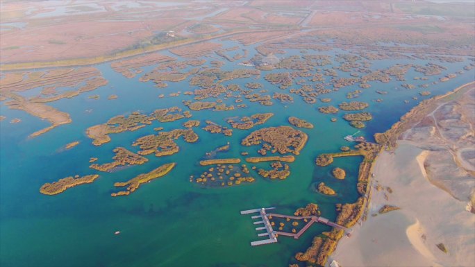 银川沙湖湿地地貌航拍合集视频素材高质量