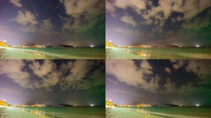 泰国夜晚著名的巴东海滩全景4k延时