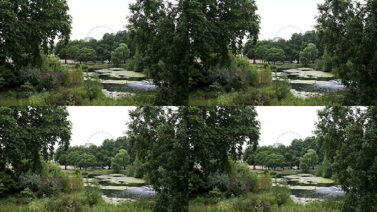圣詹姆斯公园湖和伦敦眼的时间流逝视频