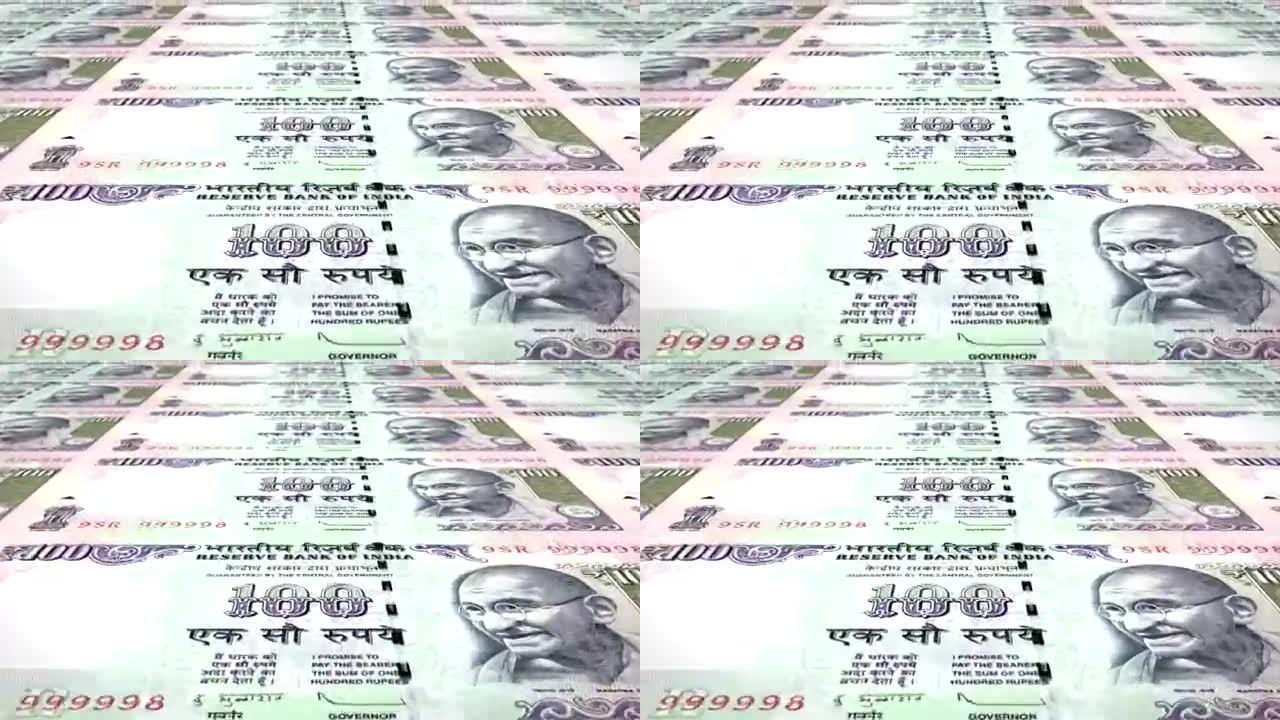 100印度卢比的钞票印度滚动，现金，循环