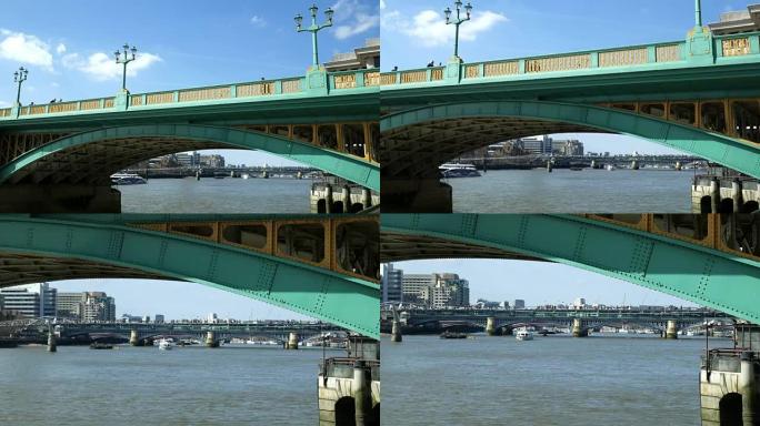 在伦敦南华克大桥的跨度下放大。