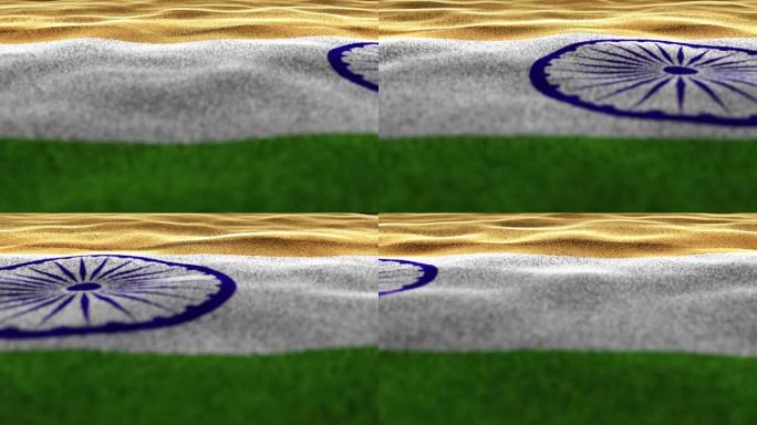 印度国旗，纺织地毯背景，静态相机，循环