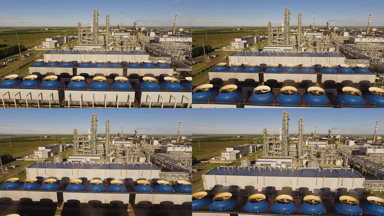 化肥厂硝酸生产的冷却风扇和装置。鸟瞰图