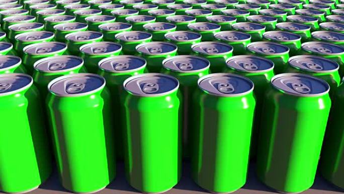 通用绿色铝罐。软饮料或啤酒生产。回收包装。3D渲染