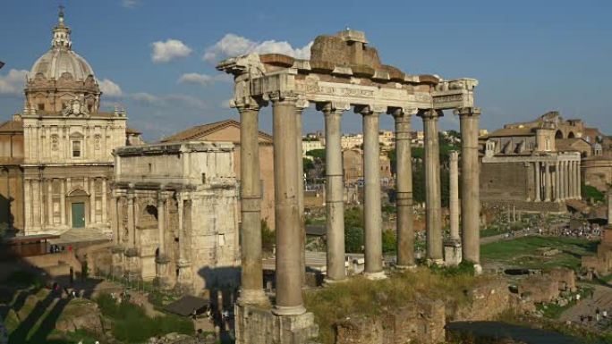 意大利罗马城市日时间著名罗马论坛柱巴西利卡全景4k