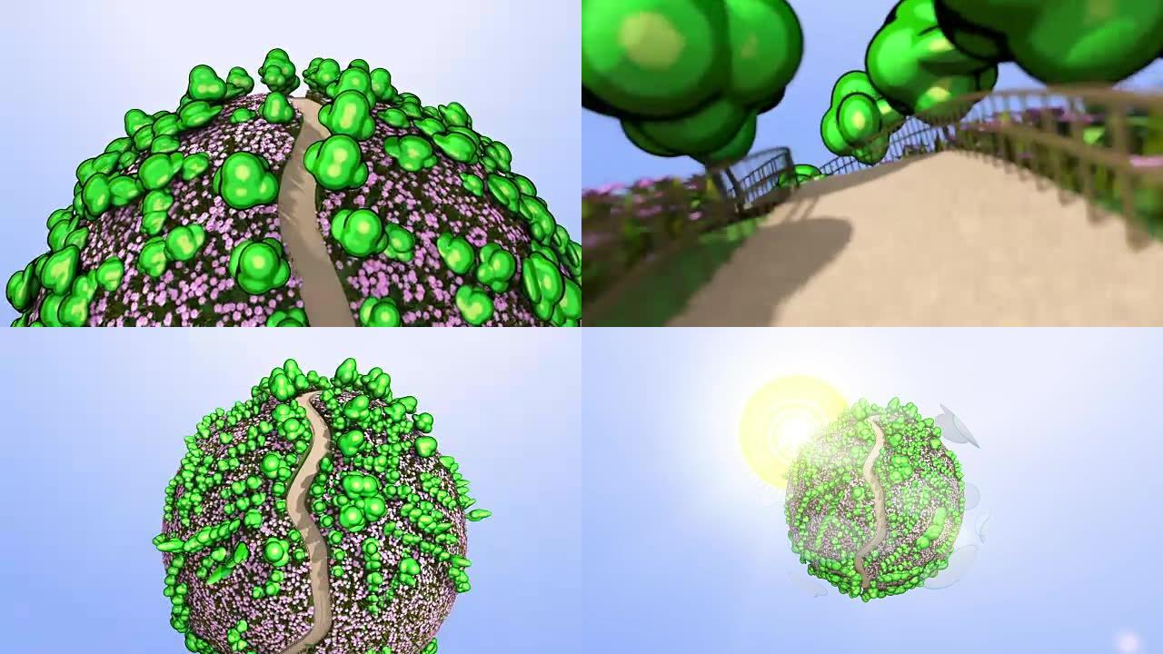 抽象绿色星球与成长的花木概念视频