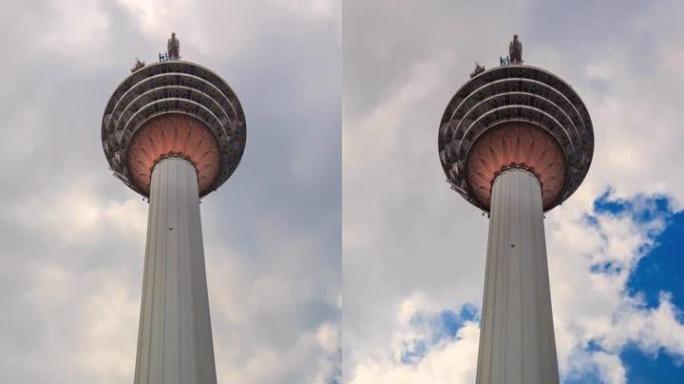 马来西亚的Menara吉隆坡 (KL塔) 4k延时 (垂直，放大)