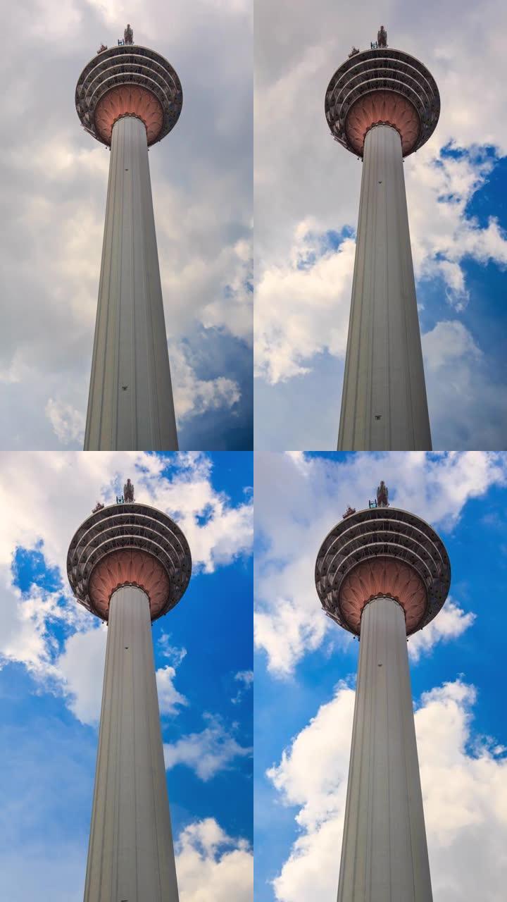 马来西亚的Menara吉隆坡 (KL塔) 4k延时 (垂直，放大)