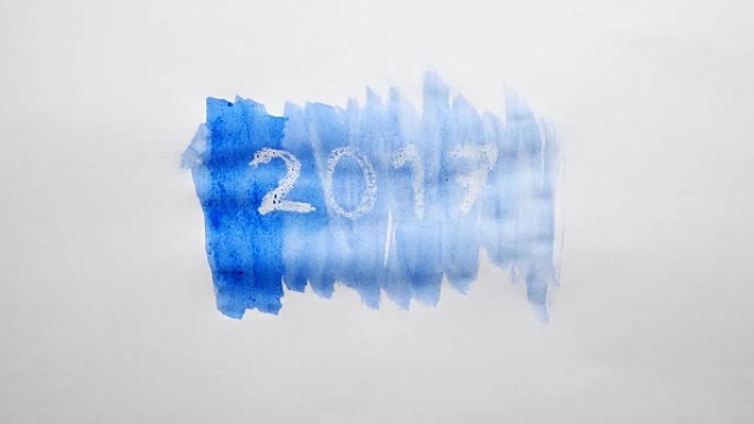 2017新年文字题词水彩艺术家画印迹孤立在白色背景艺术视频