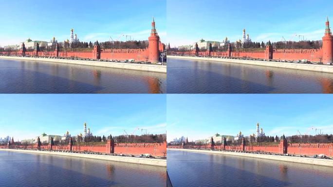晴朗无云的一天莫斯科克里姆林宫全景拍摄，俄罗斯。FullHD视频