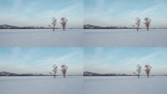 内蒙古呼伦贝尔雪原森林自然风光航拍