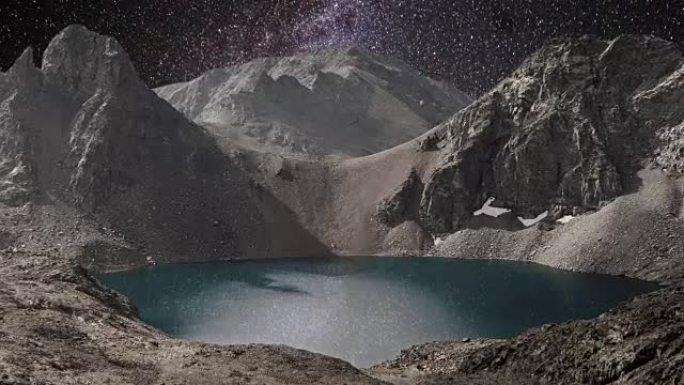 银河系在落基山脉的山湖上流逝。