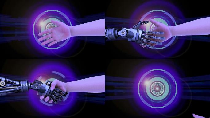 与机器人握手，高科技