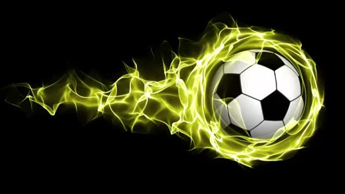 黄色火焰中的足球抽象粒子环，环，4k