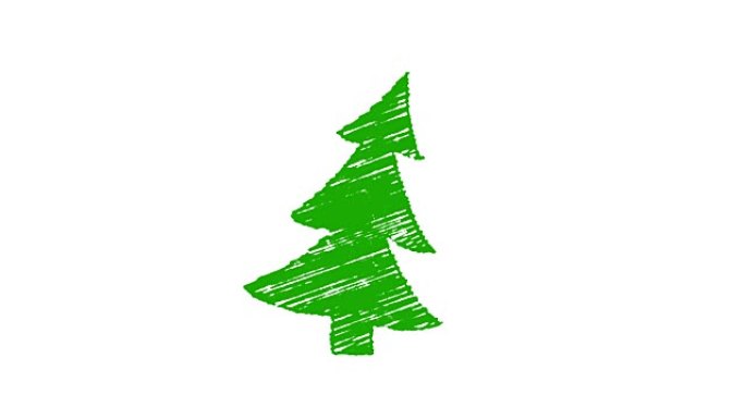白色背景粉笔画圣诞树，手绘动画4K