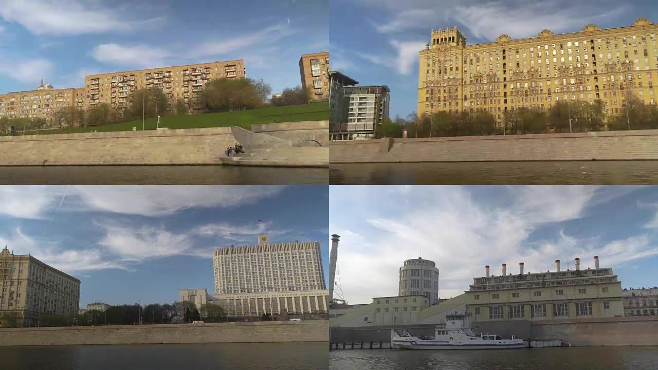 阳光明媚的春日河莫斯科之行超缩时光流逝，侧视图
