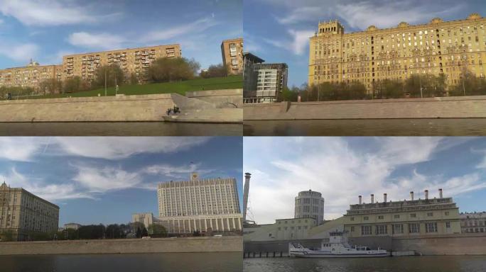 阳光明媚的春日河莫斯科之行超缩时光流逝，侧视图