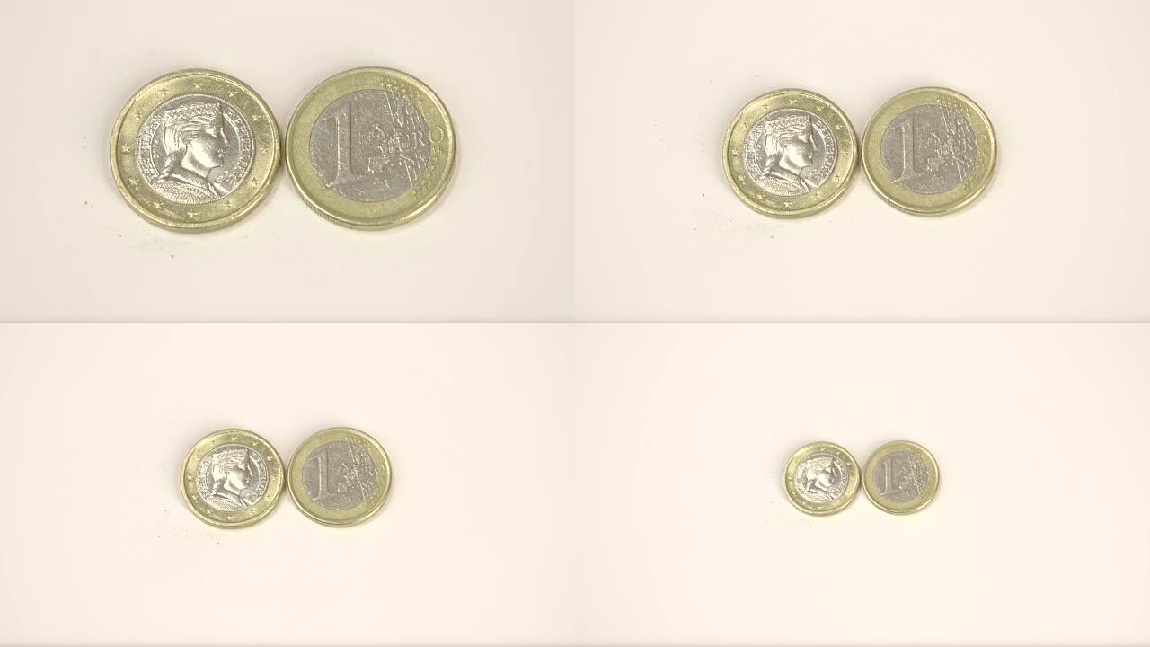 两枚拉脱维亚欧元硬币放在桌上