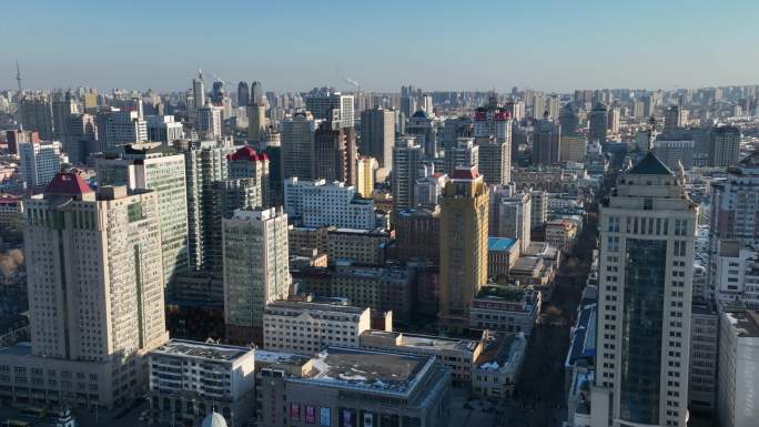 原创 哈尔滨市城市高楼天际线航拍风光