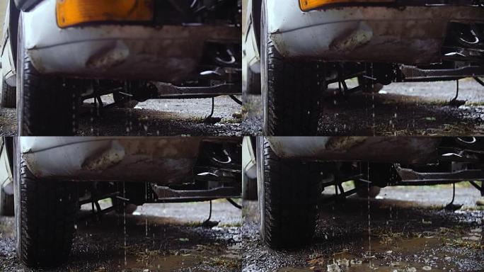 从汽车车身清洗后，水滴流下来。