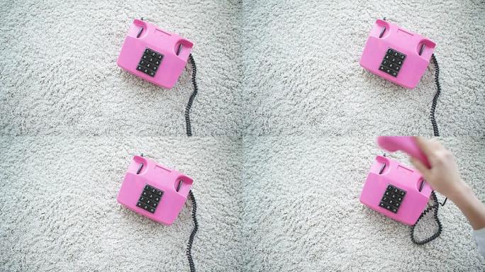 复古粉彩粉色电话