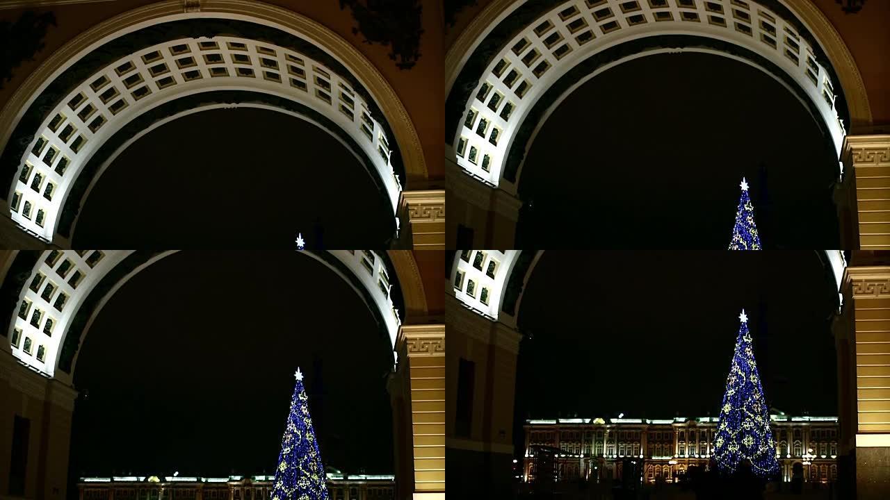 圣诞节晚上在圣彼得堡的总参谋部拱门
