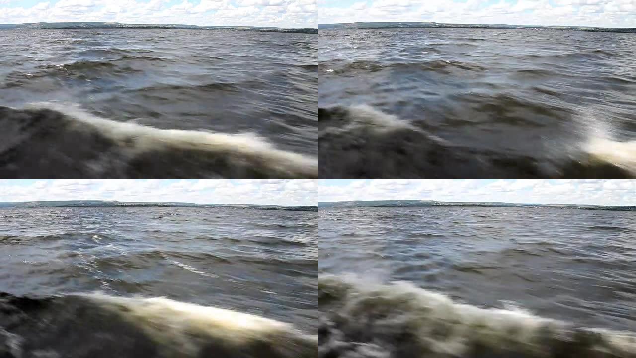 船外的海浪，夏天，伏尔加河，俄罗斯