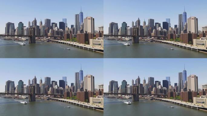 美国晴天纽约曼哈顿市中心桥湾全景4k