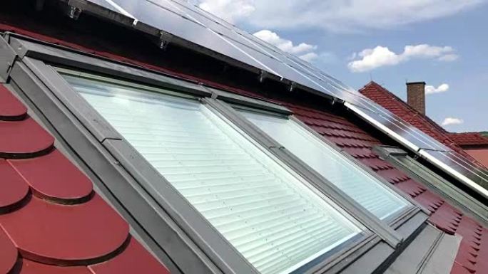 屋顶上有太阳能电池板
