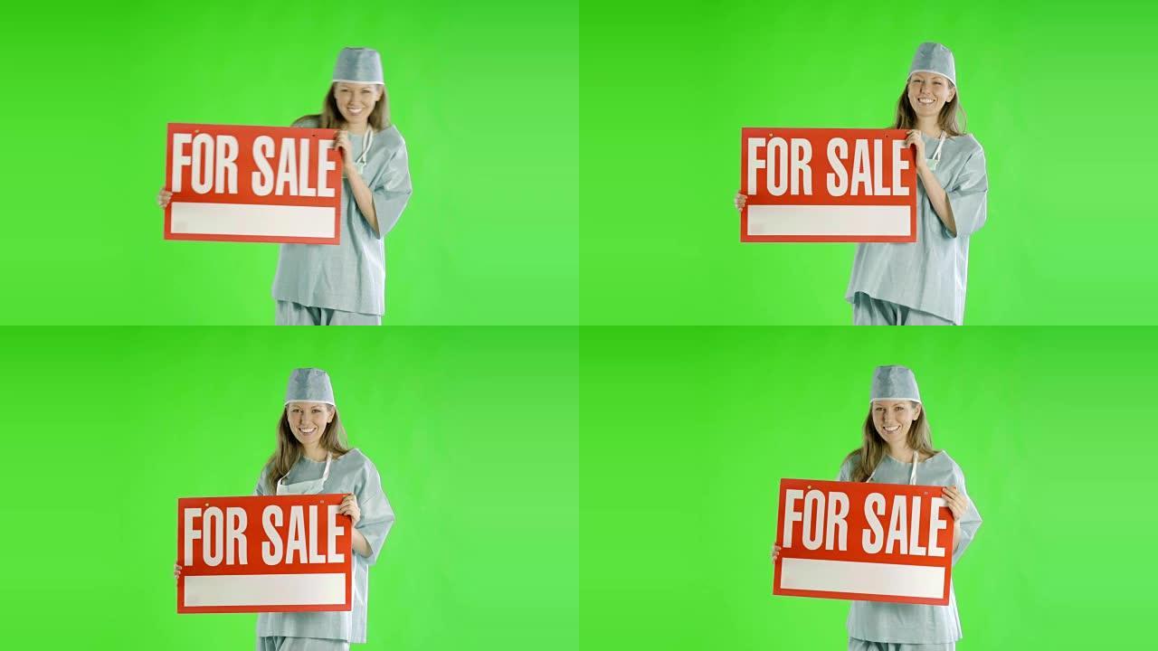 白人妇女greenscreen削减了医生保健护士的磨砂膏