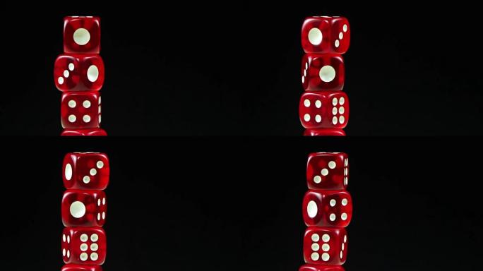 骰子红色旋转在黑色的背景