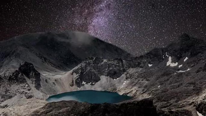 银河系在落基山脉的山湖上流逝。
