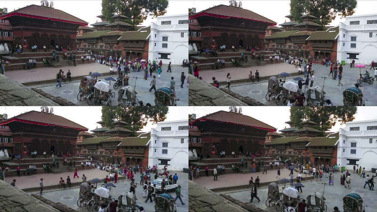 尼泊尔加德满都杜巴广场日落时间流逝