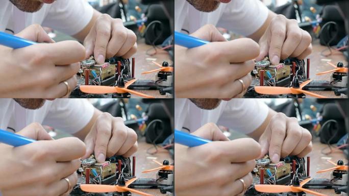 人的手焊接细节组装FPV无人机