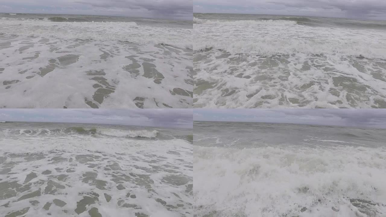 海浪撞击海滩的鸟瞰图